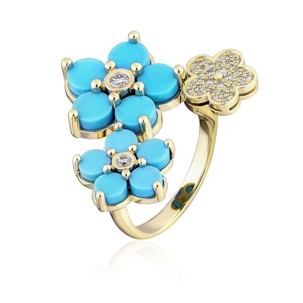 Кольцо из желтого золота с бирюзой и бриллиантами