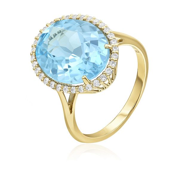 Кольцо из желтого золота с топазом 8.15 ct и бриллиантами