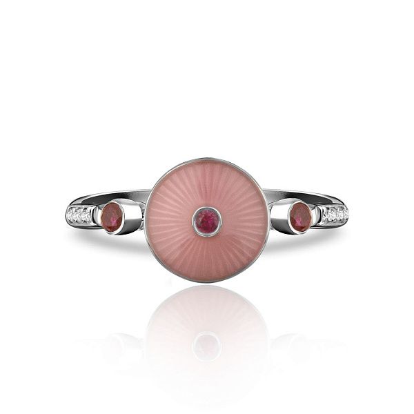 Кольцо из белого золота с рубинами и бриллиантами