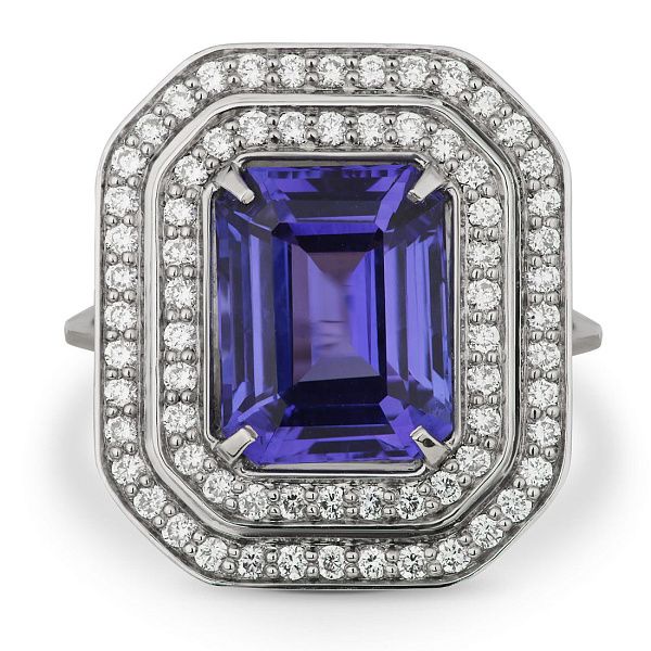 Кольцо из белого золота с бриллиантами и танзанитом