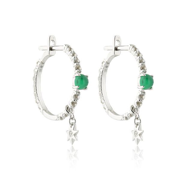 Серьги из белого золота с топазами, хризопразами и бриллиантами