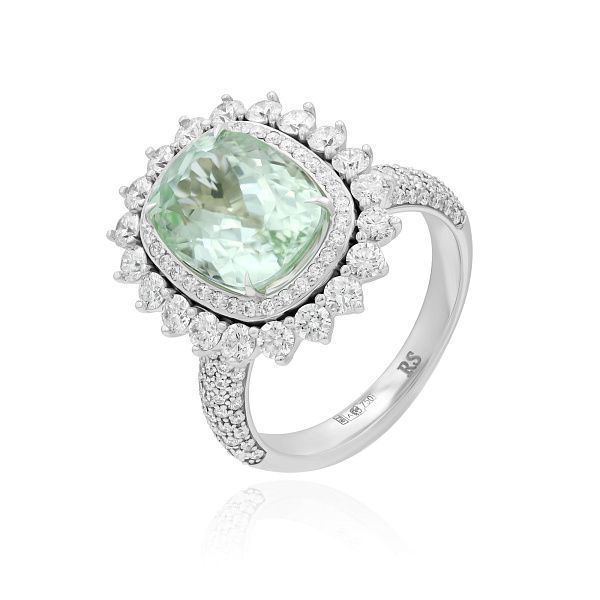 Кольцо из белого золота с бриллиантами и турмалином 5.09 ct