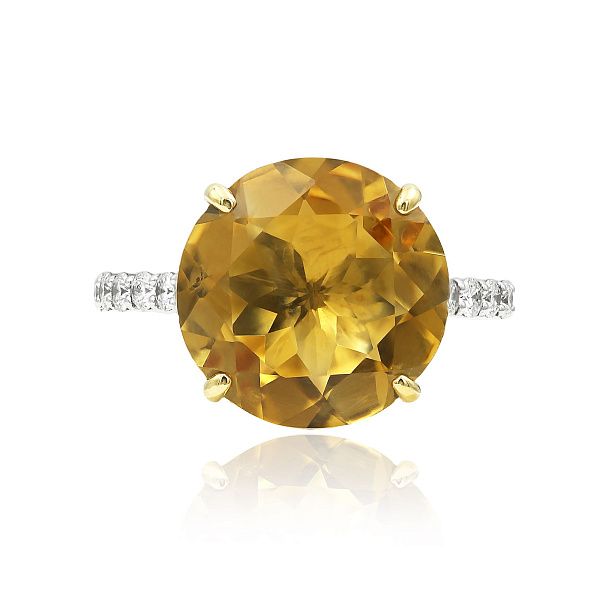 Кольцо из белого золота с цитрином 6.4 ct и бриллиантами