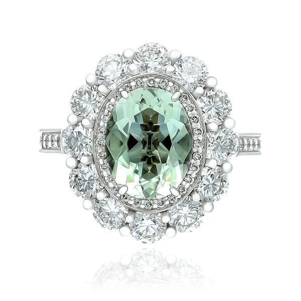 Кольцо из белого золота с аметистом 2.15 ct и бриллиантами