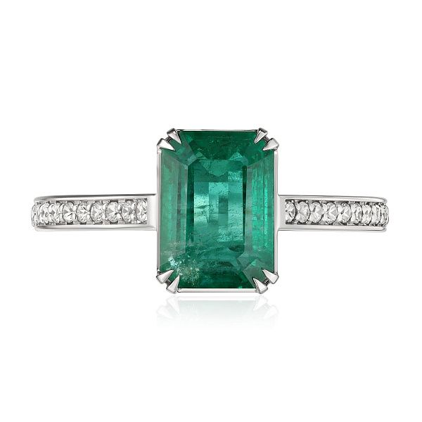 Кольцо из белого золота с бриллиантами и изумрудом 2.62 ct