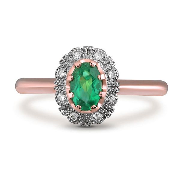 Кольцо из красного золота с изумрудами и бриллиантами