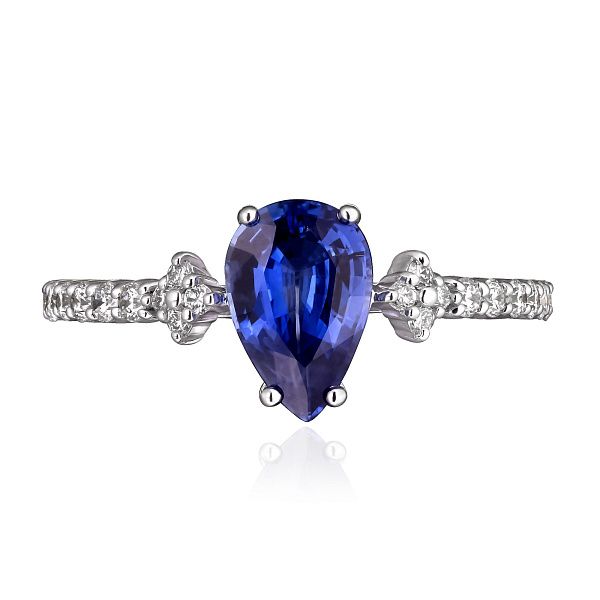Кольцо из белого золота с сапфиром 1.37 ct и бриллиантами