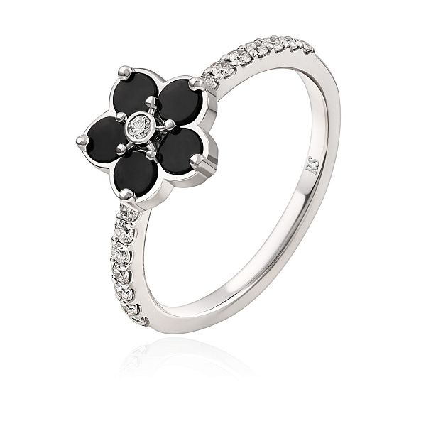 Кольцо из белого золота с ониксами и бриллиантами