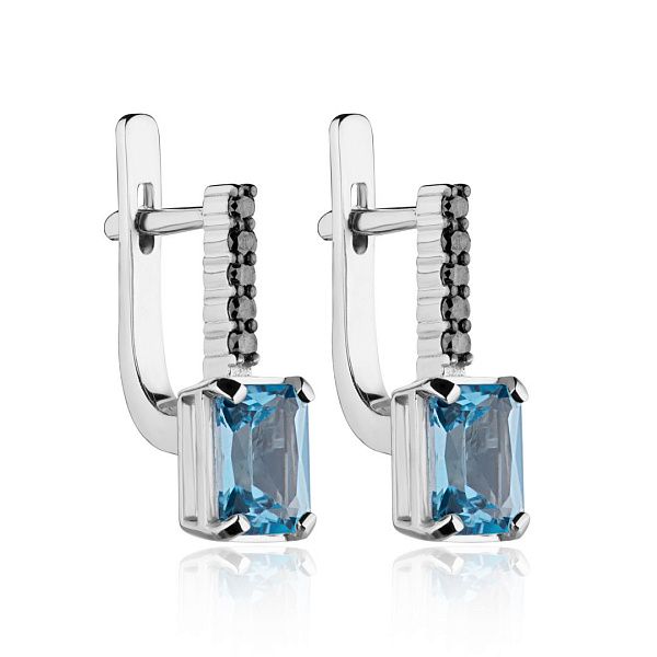 Серьги из белого золота с топазом и бриллиантами