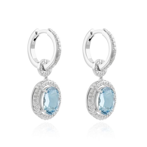 Серьги из белого золота с бриллиантами и аквамаринами 3.15 ct