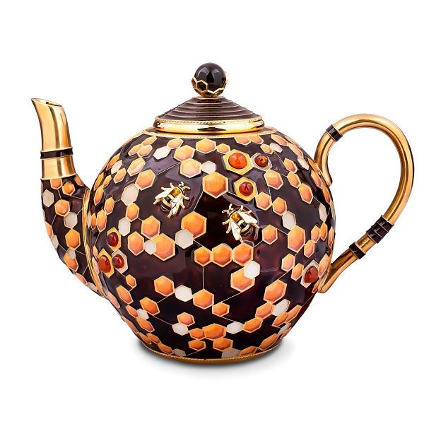 Чайник из серебра с янтарем и морионом