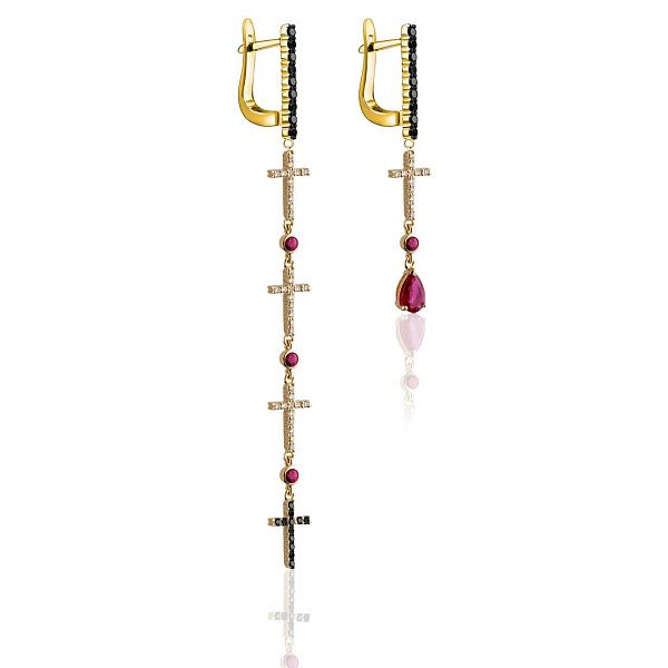 Серьги из желтого золота с рубинами и бриллиантами