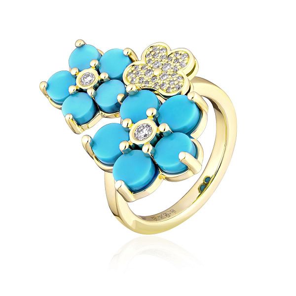 Кольцо из желтого золота с бирюзой и бриллиантами