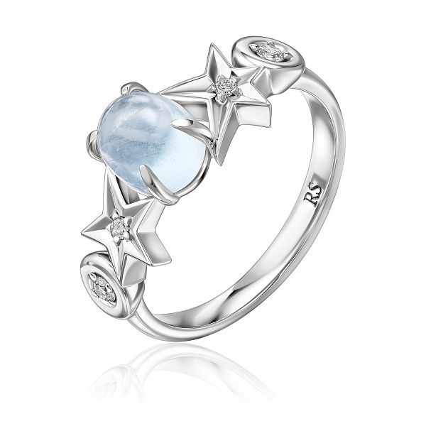 Кольцо из белого золота с аквамарином 1.74 ct и бриллиантами