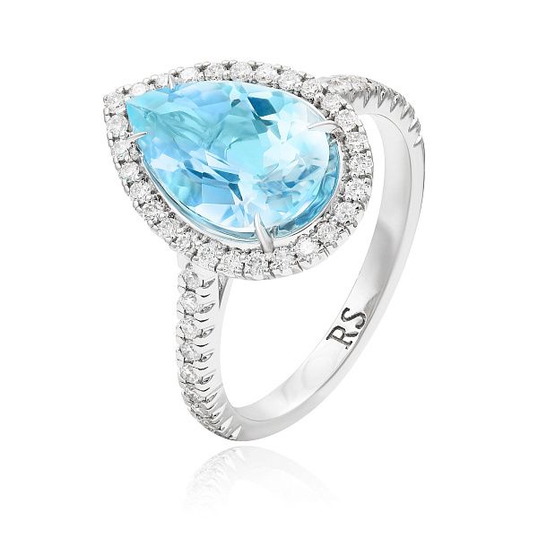 Кольцо из белого золота с топазом и бриллиантами