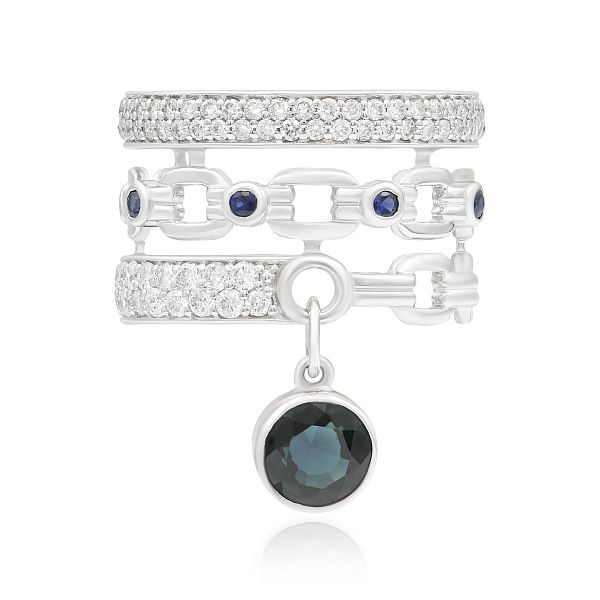 Кольцо из белого золота с сапфирами и бриллиантами