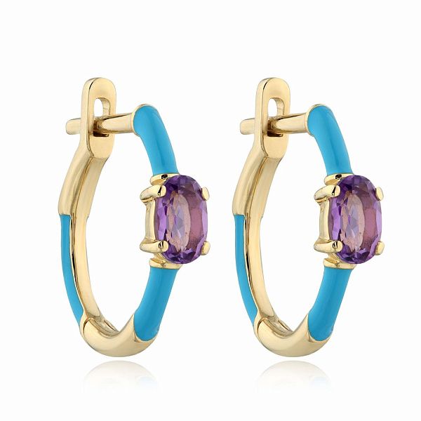 Серьги из желтого золота с аметистами