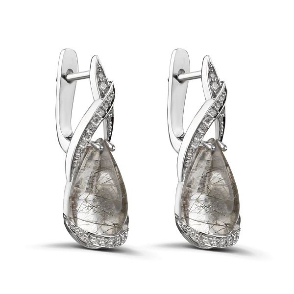 Серьги из белого золота с кварцами 1.978 ct и бриллиантами