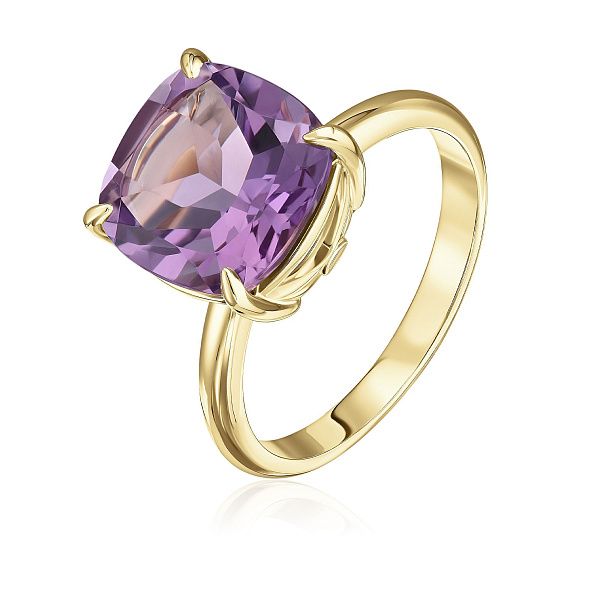 Кольцо из желтого золота с бриллиантом и аметистом