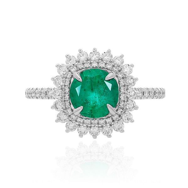 Кольцо из белого золота с бриллиантами и изумрудом 1.29 ct