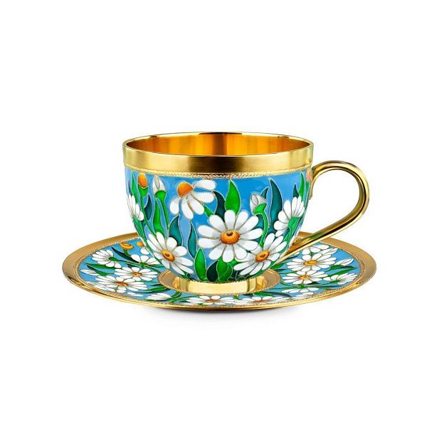 Набор чашка с блюдцем «Любит-не любит» из серебра