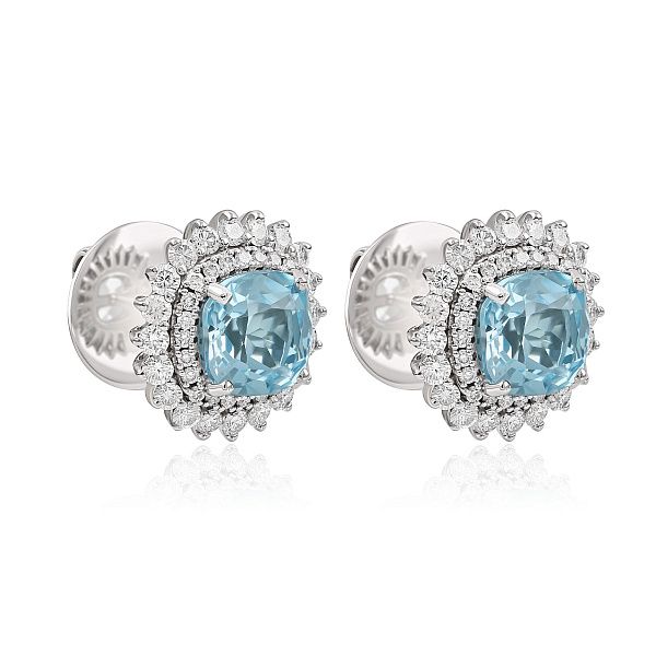 Пусеты из белого золота с бриллиантами и топазами