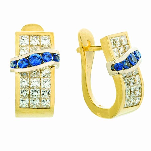 Серьги из желтого золота с сапфирами и бриллиантами