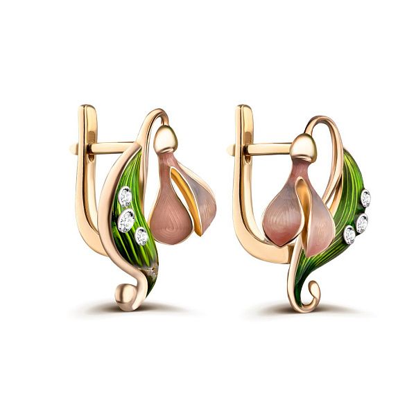 Серьги из желтого золота с бриллиантами