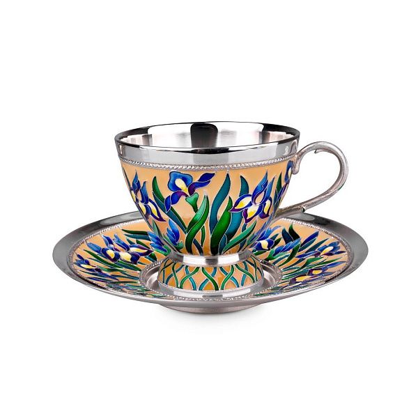 Блюдце «Ирисы» из серебра 