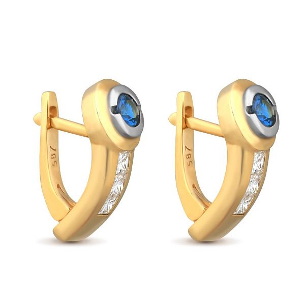 Серьги из желтого золота с бриллиантами и сапфирами