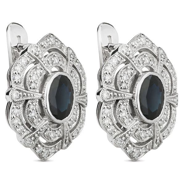 Серьги из белого золота с бриллиантами и сапфирами