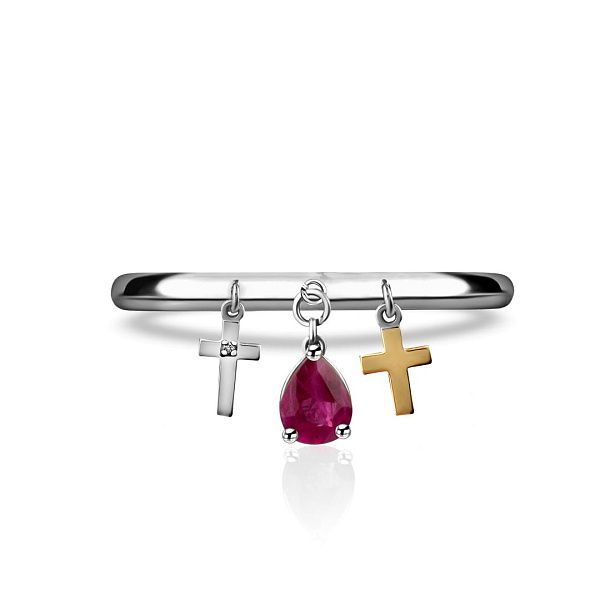 Кольцо из белого золота с рубином и бриллиантом