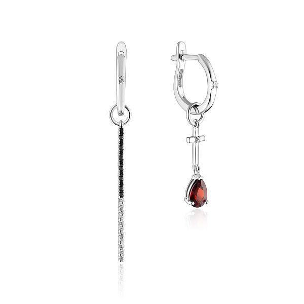 Серьги из белого золота с гранатом и бриллиантами