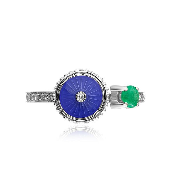 Кольцо из белого золота с изумрудом и бриллиантами