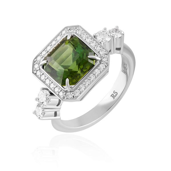 Кольцо из белого золота с бриллиантами и турмалином 3.62 ct