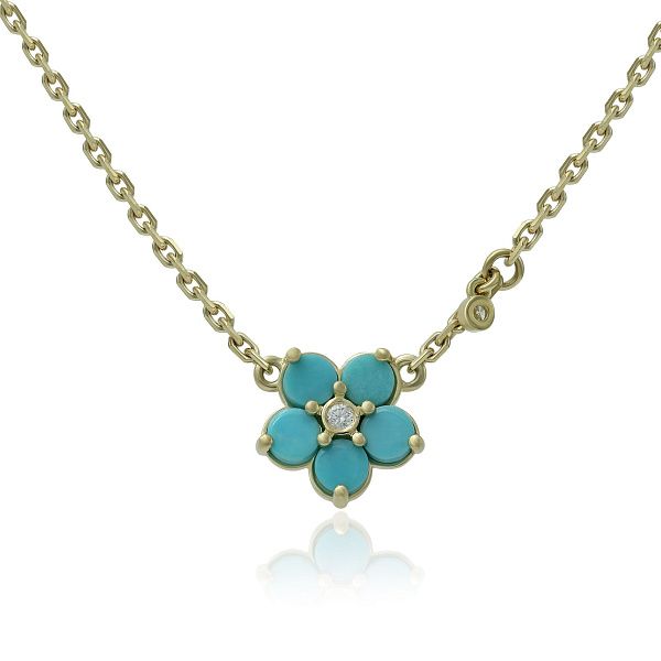 Колье из желтого золота с бирюзой и бриллиантами