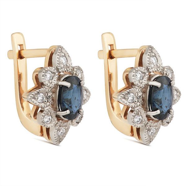 Серьги из красного золота с сапфирами и бриллиантами