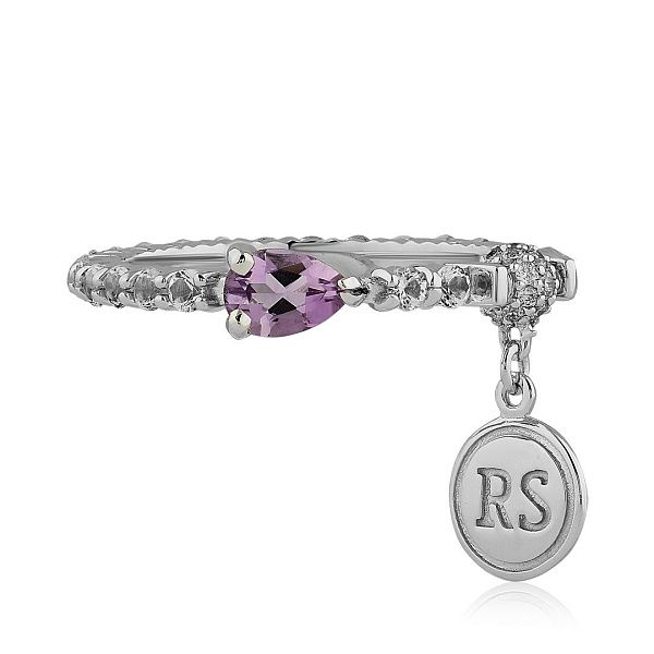 Кольцо из белого золота с аметистом, бриллиантами и топазами