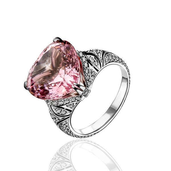 Кольцо из белого золота с морганитом 1.65 ct и бриллиантами