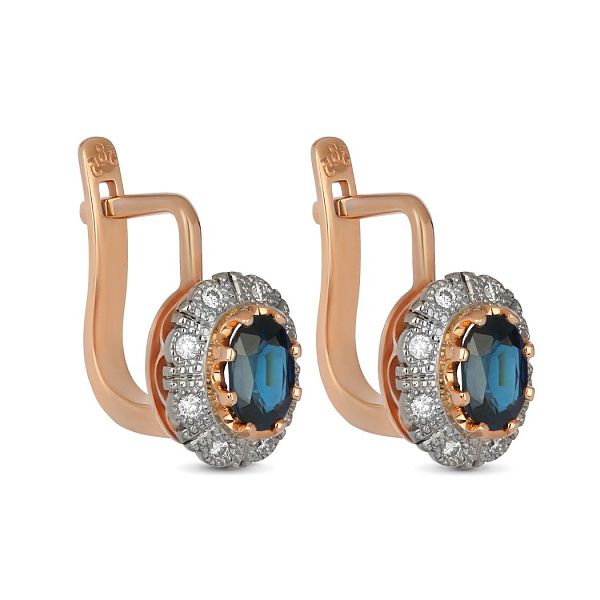 Серьги из красного золота с сапфирами и бриллиантами