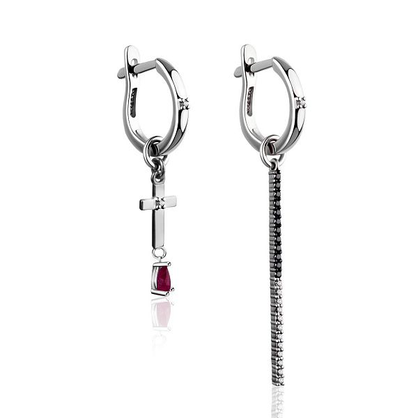 Серьги из белого золота с рубином и бриллиантами