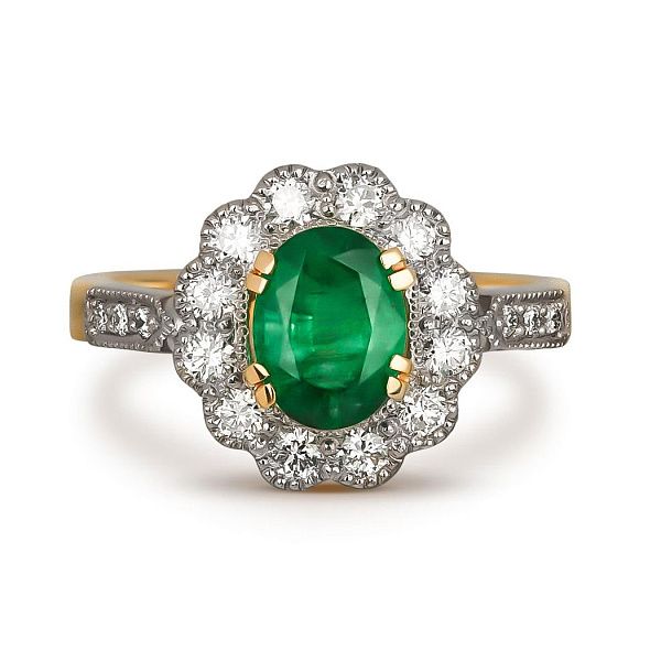 Кольцо из желтого золота с бриллиантами и изумрудом