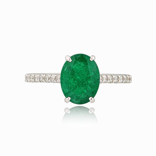 Кольцо из белого золота с изумрудом 2.0 ct и бриллиантами