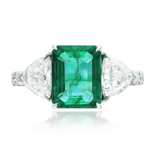 Кольцо из белого золота с изумрудом 3.42 ct и бриллиантами