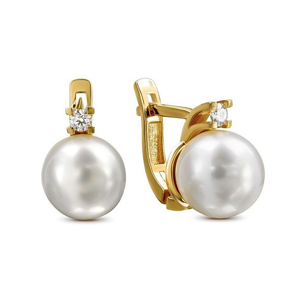 Серьги из красного золота с бриллиантами и жемчугом