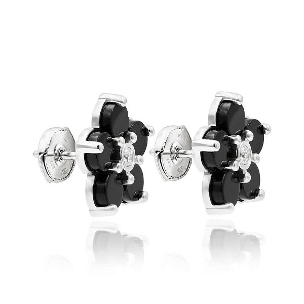 Пусеты из белого золота с ониксом и бриллиантами