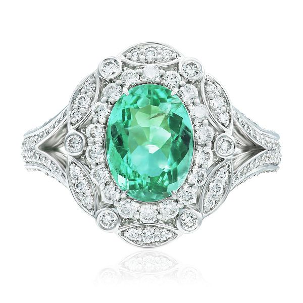 Кольцо из белого золота с турмалином параиба 2.13 ct и бриллиантами