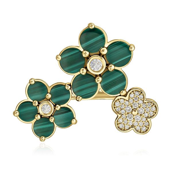 Кольцо из желтого золота с малахитом и бриллиантами