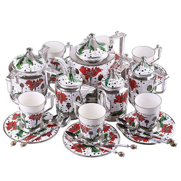 Сервиз чайный «Маки» из серебра