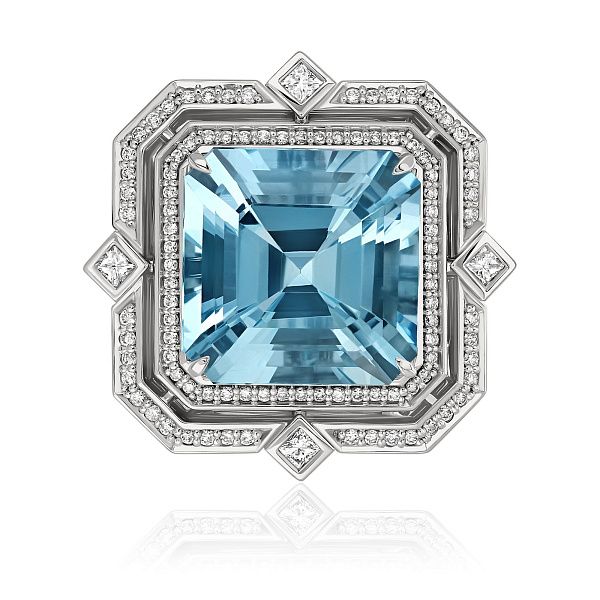 Кольцо из белого золота с бриллиантами и аквамарином 9.76 ct